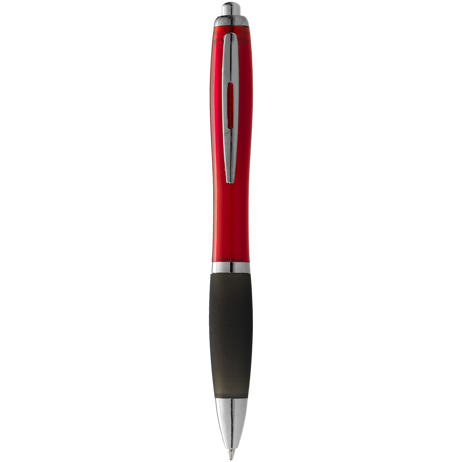 Nash transparent kulepenn med sort gummigrep (svart blekk)