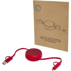 Alasia 5-i-1 uttrekkbar kabel 100 cm for 45 W hurtiglading og datasynkronisering, av resirkulert plast og aluminium