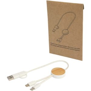 Chechia 5-i-1 kabel 30 cm for datasynkronisering og 27 W hurtiglading, av resirkulert plast og med bambusdetaljer