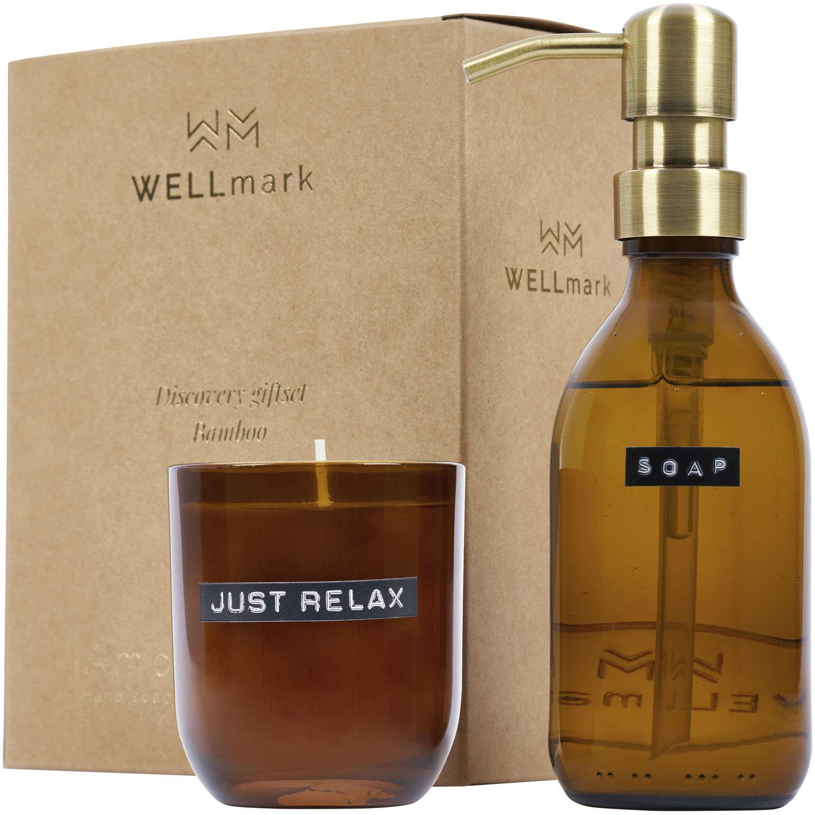 Wellmark Discovery 200 ml dispenser for håndsåpe og 150 g duftlys sett – bambusduft