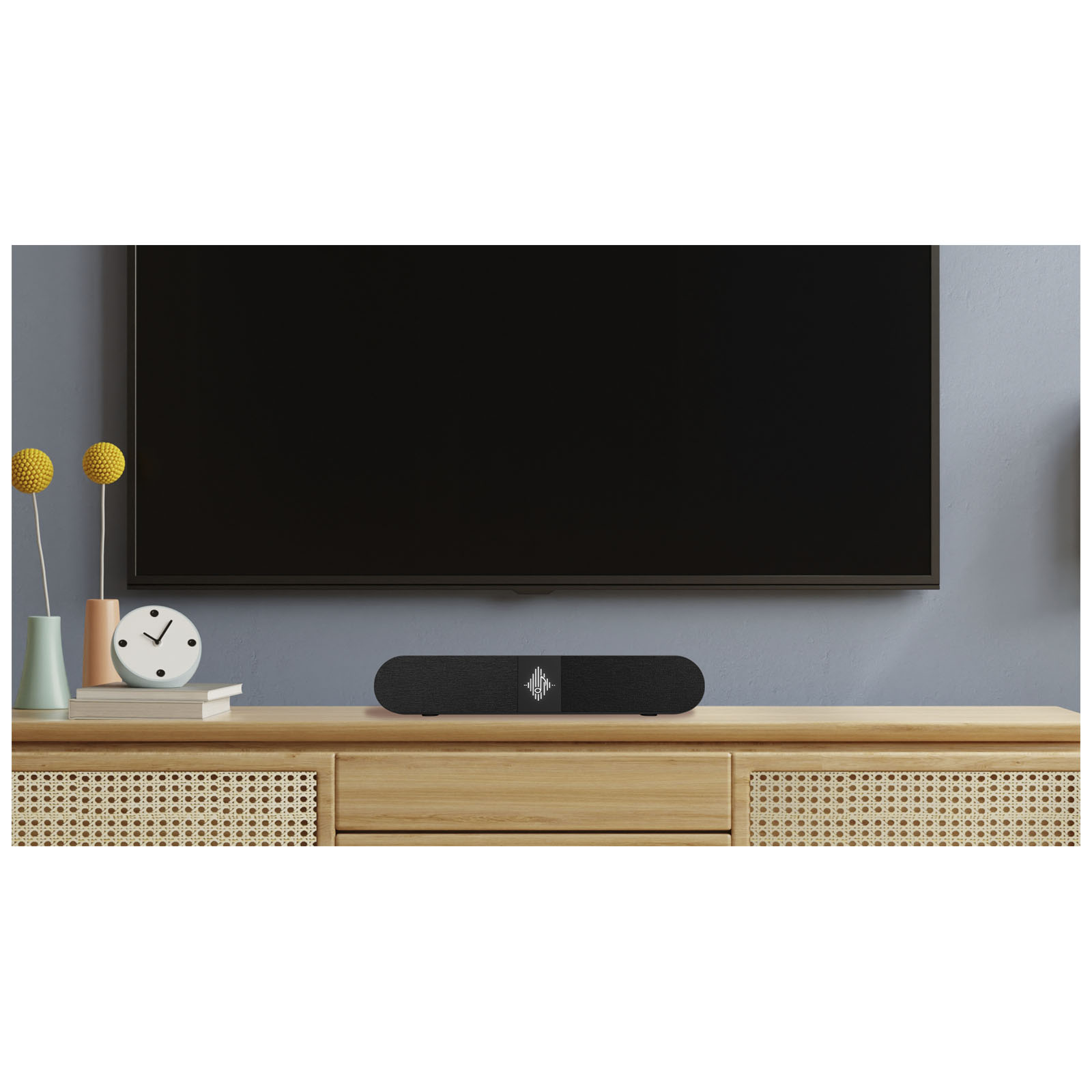 Dark blue color wall background,Modern living room decor with tv